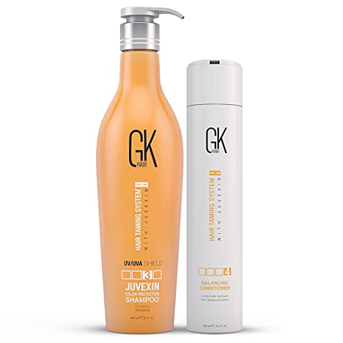 GK HAIRGlobal Keratin Balancing Conditioner For Dry Damaged Oily and Color Treated Hair And Global Keratin Shield Shampoo - 650ml22oz Color Protection Deep Cleansing for Dry Dull Hair Sulfate Free.