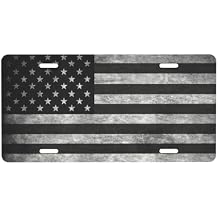 Black and Grey American Flag Front License Plate Aluminum Decorative License Plates Funny Metal Car Plate 6"X12" Novelty Vanity Tag Cover with 4 Holes Car Decor Accessory