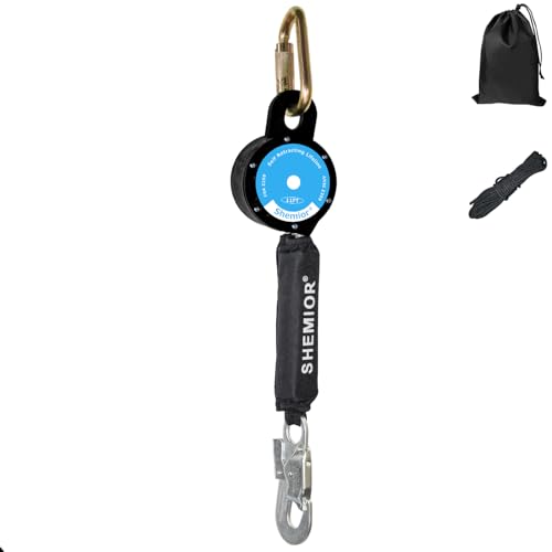 11FT Web Self Retracting Lifeline, Shemior No Tangle Lightweight Housing SRL External Shock Absorber, Self Retractable Safety Lanyard, Fall Arrest Protection PPE Gear, OSHAANSI Compliant