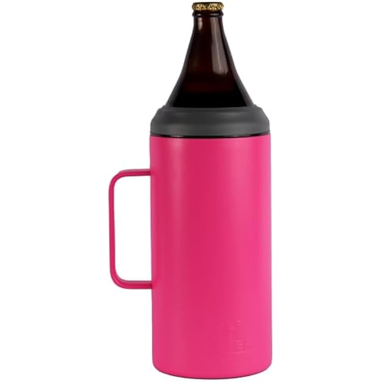 Master Holder Caguama Holder 1.2 Litres  40 oz: Steel Cold Beer Cooler for 12 H and Hot Coffee Thermos for 8 H Includes Lid and Adapter Kit Neon Pink