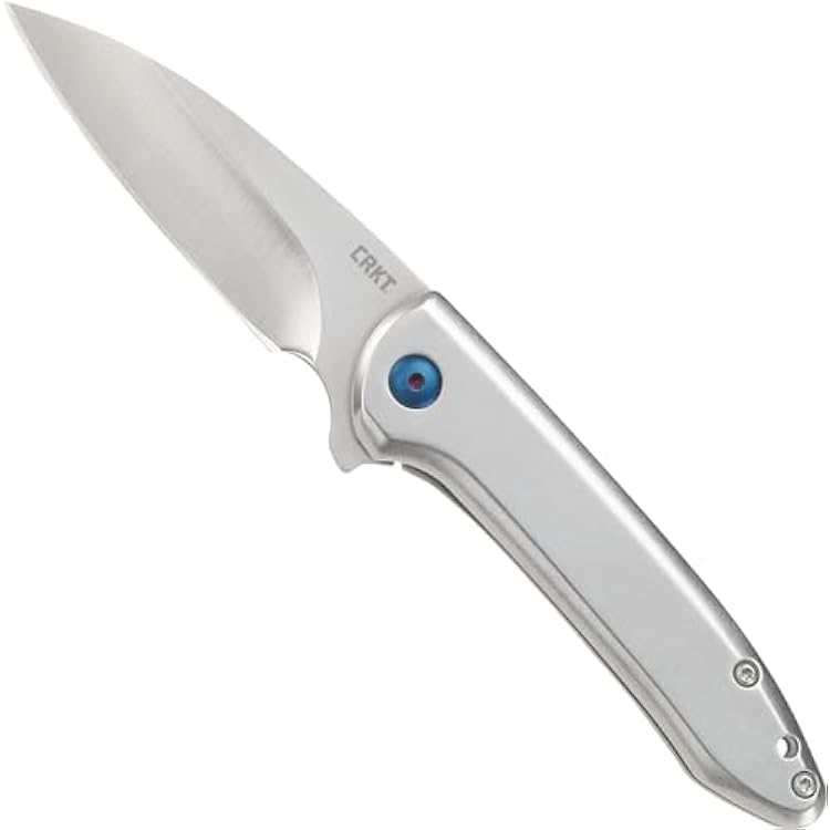 CRKT Delineation EDC Folding Pocket Knife: Assisted Opening Everyday Carry, Frame Lock, Stainless Steel Handle with Deep Carry Pocket Clip 5385,Silver