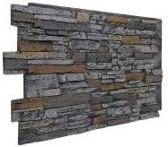 Faux Stone Wall Panel - Deep Stacked Stone Siding - Alpine Eclipse Color (48" W X 36" H X 112"D)