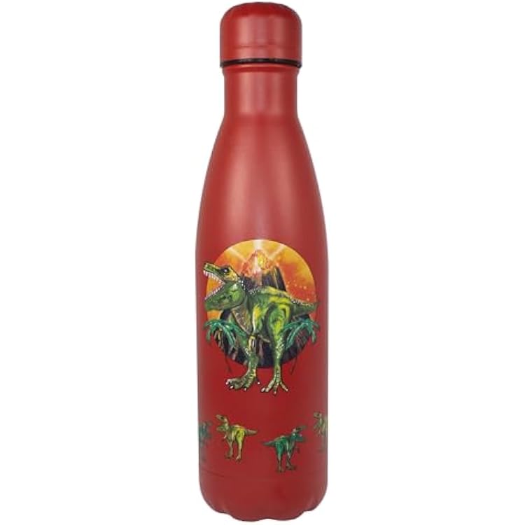 NatureVac - T-Rex from Deluxebase. Stainless Steel Thermal Insulated 17oz Water Bottle. Resuable and Leakproof Vacuum Flask for Gym, Travel, Sports, School.