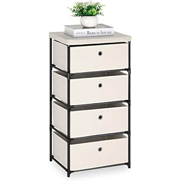 HAITRAL Fabric Storage Chest, Drawer Clothes Organizer - 4 Drawers Storage Organizer Unit for Closet, Easy Assembly Closet Dresser for Dorm, Bedroom, Hallway, Storage Bins White