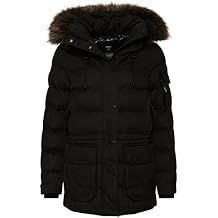 Superdry Womens Microfiber Expedition Parka Jacket, Relaxed Fit, Removable Jet Black Size 6