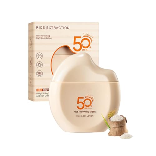 Rice Sunscreen For Face SPF50, Daily SPF50 Travel Size Sunscreen Lotion, Broad Spectrum Sun Protector Cream For Face & Body, Nourishing Skin Protection, Suitable for All Skin Types