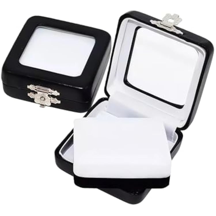Happyupcity 2Pcs Black Square PU Leather Gemstone Display Case with Clear Clasp Lids and Double Side Sponge Loose Diamond Jewelry Show Case Storage Box Holder