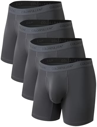 COLORFULLEAF Mens Underwear Boxer Briefs Fly with 3D Pouch Comfortable Cool Underwear for Men 4 Pack4DGR,XL
