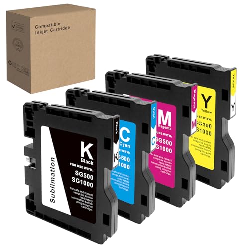 3.09 SG500 SG1000 Sublimation Ink Cartridge with Latest Upgraded Chip No AB Version Compatible with Sawgrass Virtuoso SG500 SG1000 Printer Pack of 4 BKCMY