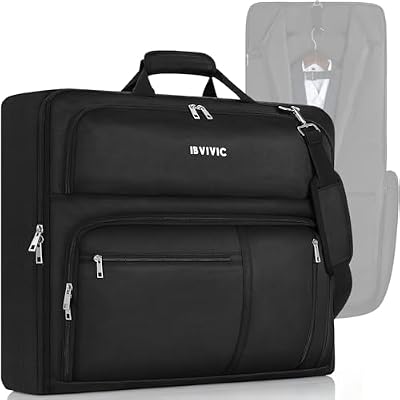 Garment Bags for Travel, 41 Water-Resistant Carry On Garment Bag for Hanging Clothes, Large Suit Travel Bag Convertible Travel Garment Bag for Shirts, Dresses, Coats Black