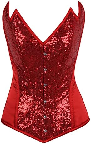 Daisy corsets Womens Red Sequin Pointed Top Steel Boned Corset