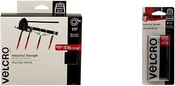 Heavy Duty Tape & Heavy Duty Fasteners | 4x2 Inch Strips 4 Sets | Holds 10 lbs | Stick-On Adhesive Backed | Black Industrial Strength | for Indoor or Outdoor Use, 90209