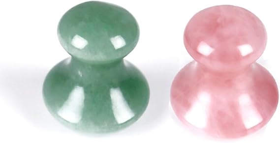 2 Pcs Mushroom Shaped Massage Stones Natural Jade Stone Hot Rock for Spa Massage (2-P&B, Pink&Blue)
