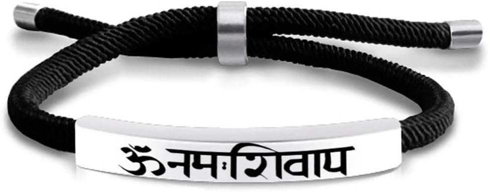 ZKXXJ Adjustable Om Namah Shivaya Link Bracelet for Men Women,Indian Hand Crafted Cuff Bracelet Stainless Steel Adjust Rope Chain OM Chakra Bracelets Spiritual Energy Jewelry Gift