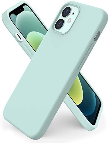ORNARTO Compatible with iPhone 12 Mini Case, Slim Liquid Silicone 3 Layers Full Covered Soft Gel Rubber with Microfiber Case Cover 5.4 inch-Mint Green