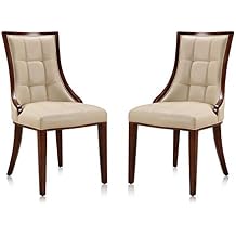 Manhattan Comfort Fifth Avenue Faux Leather Dining Chairs, Parsons Accent Furniture with Padded Wingback Seat, Fine Rectangular Stitching and Solid Beech Wood Frame, Set of 2, Silver
