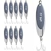 UMT Chrome Fishing Spoon Lure 3/4oz,1oz, 2oz Sharp 3/0 Treble Hook for Freshwater & Saltwater Bluefish, Trout, Steelhead 1, 5, 10 Pack Options