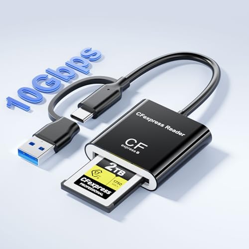 CFExpress Type B Card Reader with USB 3.2 Gen 2 10Gbps, USB-C & USB-A 2-in-1 Type B CFexpress Adapter, CF Express Type B Card Reader Compatible with WindowsMacLinuxAndroidNot for XQD Card