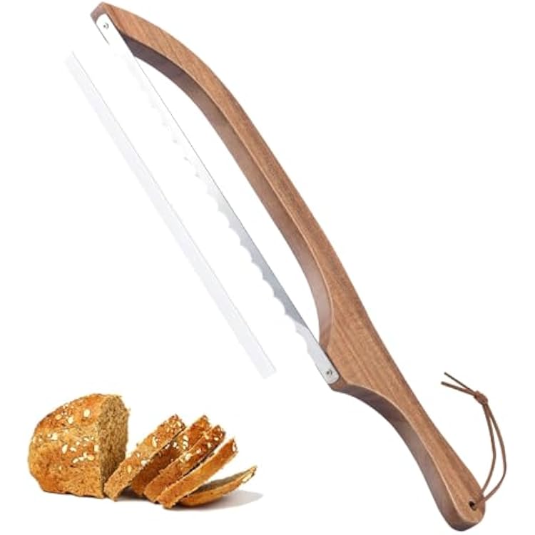Bread Knife, Bow Bread Knife for Homemade Bread, Sourdough Bread Slicer for Homemade Bread, Sourdough Bread Cutter, Wooden Bread Knife with Cover - Premium Stainless Steel
