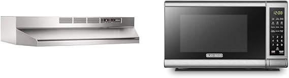Broan-NuTone 413004 Non-Ducted Ductless Range Hood with Lights Exhaust Fan for Under Cabinet & BLACK+DECKER EM720CB7 Digital Microwave Oven with Turntable Push-Button Door, Child Safety Lock