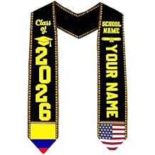 Godashop Personalized Colombia Graduation Stole Class of 2026, Colombian Sash, Custom Name & School Graduate Sash