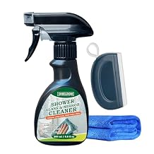 Shower Glass Cleaner, Glass Window & Mirror Cleaning Hard Water Stains Remover Removes Soap Scum/Water Spot/Fingerprint/Dirt with Squeegee & Towel for a Streak-Free Shine 6.8fl oz/200ml