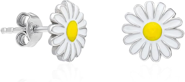 NEREZE 925 Carat Tiny Daisy Earrings Womens Silver Earrings