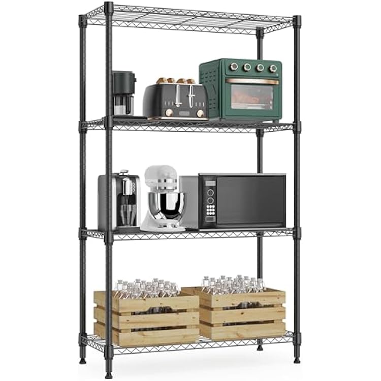 1000 lbs 4Tier Shelf Metal Storage Shelves Wire Rack Closet Organizers with Wheel for Garage Kitchen Bathroom Laundry Black 13.7 D x 23.6 W x 53.4 H