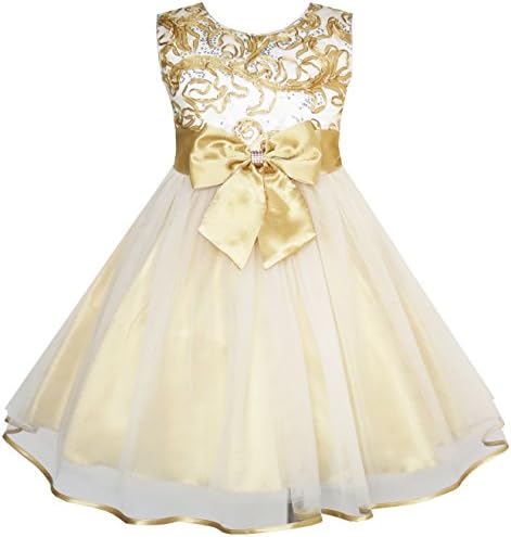 Sunny Fashion Girls Dress Shinning Sequins Beige Tulle Layers Wedding Pageant