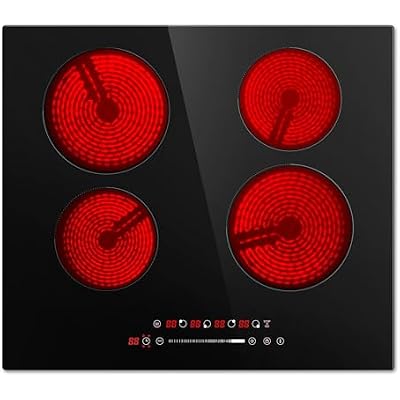 Euhomy 4 Burners Cooktop 24 inch, 220V Electric Stove Top Burner, 16 Level and Touch Control, 6000W Built-in Electric Burners for Cooking, Child Lock, Timer, Residual Heat Indicator, No Plug