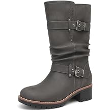 DECARSDZ Women's Mid-Calf Boots Fashion Classic Comfy Biker Motorcycle Riding Low Heel Dress Boot Shoes