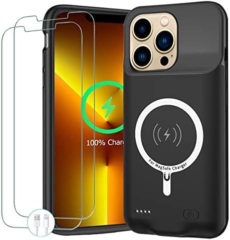Battery Case for iPhone 13 Pro, 10000mAh Portable Protective Charging Case with Wireless Charging, Black