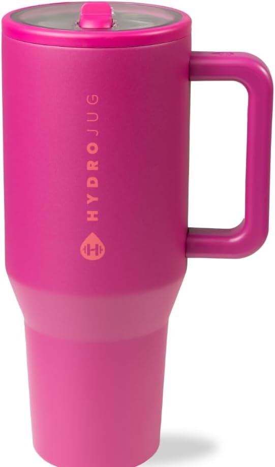 HydroJug Traveler - 32 oz Water Bottle with Handle & Flip Straw - Fits in Cup Holder, Leak Resistant Tumbler-Reusable Insulated Stainless Steel & Rubber Base - Gifts for Women & Men, Harvest Berry