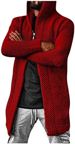 Ymosrh Men's Sweaters Fashion Long Cardigan Sweater Casual Open Front Knit Sweater with Hood Cardigan Sweaters, XL-5XL