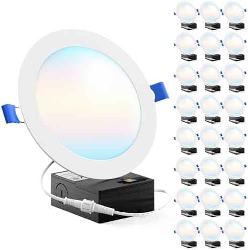 Sunco 24 Pack 6 Inch Ultra Thin LED Recessed Ceiling Lights, High Brightness 1500LM, Selectable CCT 2700K3000K4000K5000K6000K, Dimmable, 14W, Canless with Junction Box