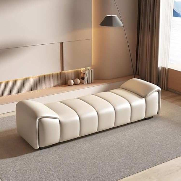Modern Leather Bed End Stool Simple Modern Bedroom Bedside Stool Light Luxury Cloakroom Long Bench Shoe Bench DecorativeCream White,Small