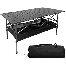 Lightweight Aluminum Folding Table, Portable Durable Roll-Up Camping Table with Carry Bag, Waterproof & Stable Outdoor Picnic Table for Beach BBQ Patio Tailgating, 47 Inch