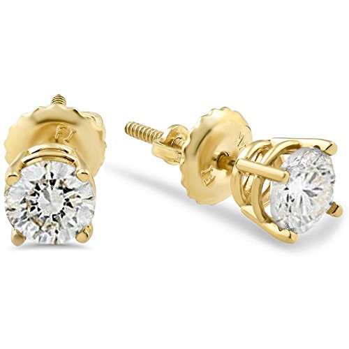 Pompeii 12ct Diamond Stud Earrings Solid 14K Yellow or White Gold Screw Back