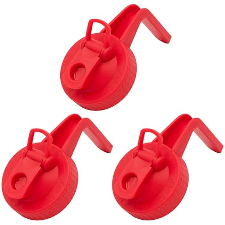 Cherry Red Pour & Store Pitcher Lid with Handle for Mason Jars 3 Pack, Regular Mouth