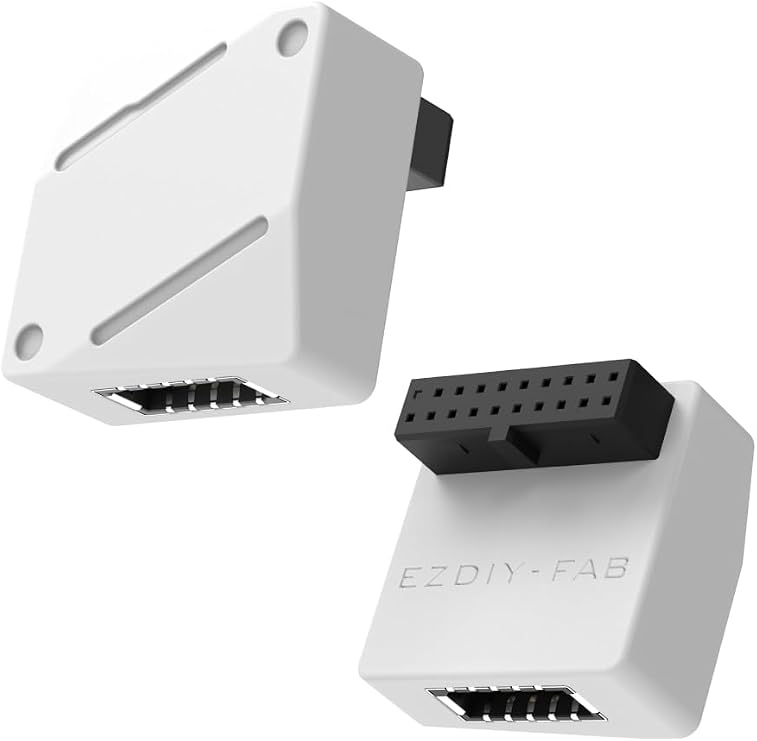 EZDIY-FAB USB 3.2 Gen 1 19-Pin to Type-E 90 Degree Adapter, White-RVS