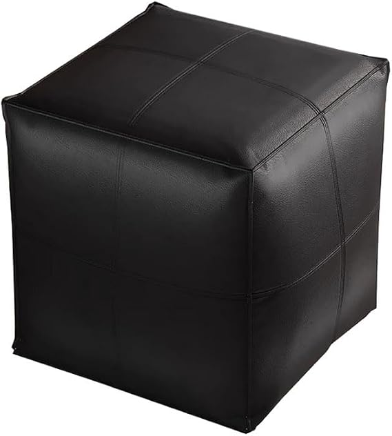 Storage Footstool Ottoman Cover, Faux Leather Poofy Ottoman Pouffe Seat for Balcony Office Indoor Square Foot Rest for Storage Floor Cushion Black 45 * 45 * 15cm
