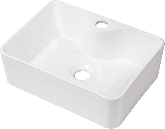 Vessel Sink Rectangular - Kichae 16"x12" Modern Bathroom Rectangle Above Counter White Porcelain Ceramic Vessel Vanity Sink Art Basin with Faucet Hole