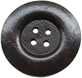 Chenkou Craft 30pcs 40mm Brown Round Wood Buttons 4 Holes Craft Sewing Button