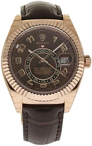 Original Rolex Sky Dweller Brown Dial GMT 18k Rose Gold Leather Mens Watch 326135BRAL