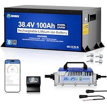 DC HOUSE Upgraded 36V 100Ah Lithium Golf Cart Battery wSwitch, 200A BMS Lifepo4 Battery with 36V 25A Charger, Bluetooth & LCD Monitor, Peak Current 670A,for Trolling Motors,Marine