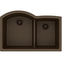 Elkay Quartz Classic ELGHU3322RMC0 Mocha Offset 60/40 Double Bowl Undermount Sink with Aqua Divide