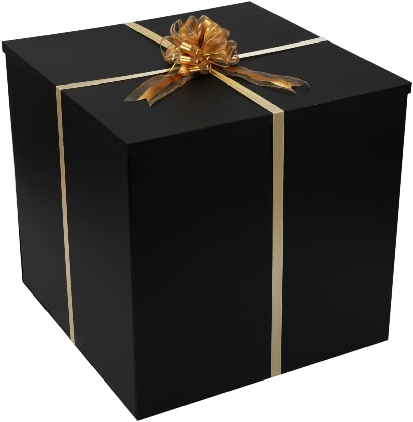 BoxSkivra ブラック モダン 蓋付き 特大ギフトボックス 28x28x28インチ 性別披露用 巨大なギフトボックス プレゼントパッケージ 誕生日 サプライズ クリスマス 記念日 ウェディングパーティー用