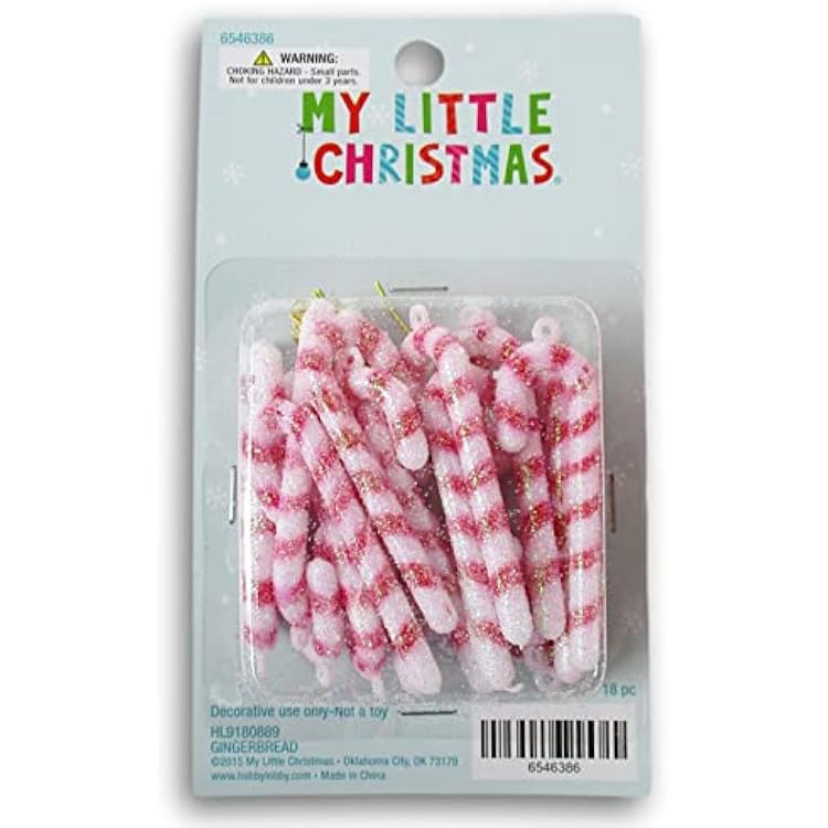 Mini Glitter Candy Cane Ornaments - 2 Inch - 18 Piece