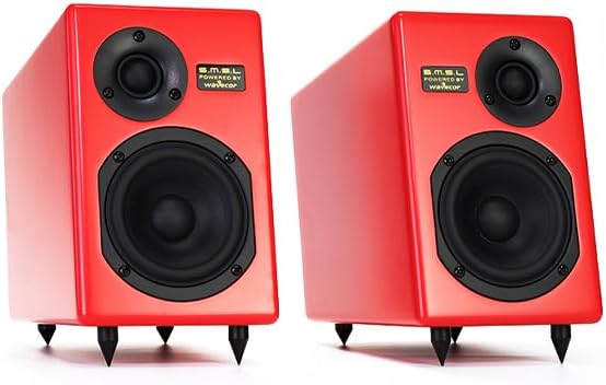 SMSL Bookshelf Speakers Tabebuia Studio Hi-Fi Speakers for Home Audio, Wavecor Custom Drivers,100 Watts Per Channel Audiophile HIFI Two-Way Bookshelf Desktop Surround Passive Speaker,Red(Pair)