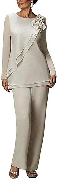 Women's Two Pieces Outfit Wedding Formal Gowns Chiffon Pants Suits for Mother of The Bride Plus Size